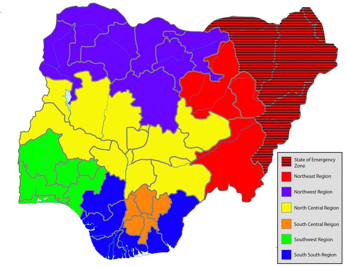 nigerian kartta osoittaa valtioiden