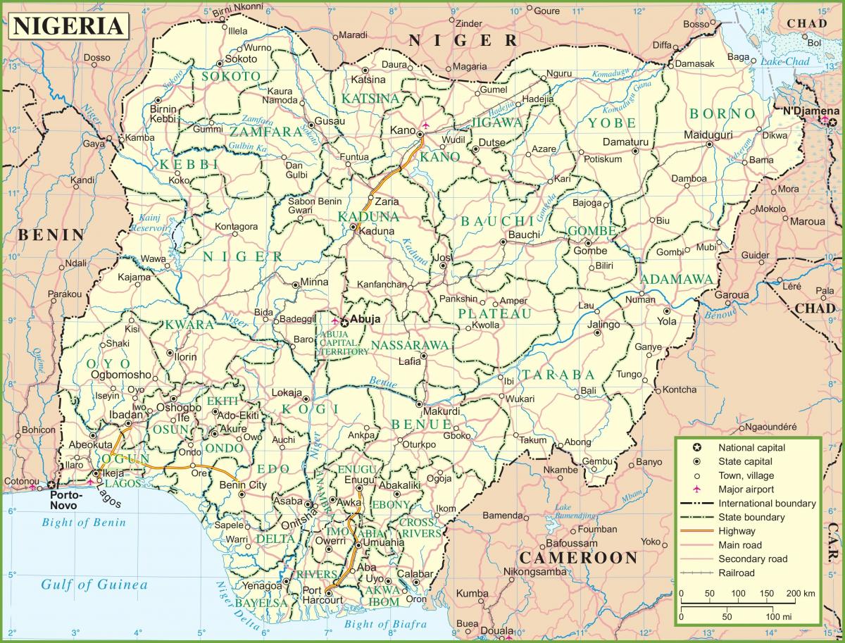 kartta nigeria osoittaa pääteillä