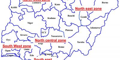 Kartta nigeria osoittaa 36 osavaltiossa