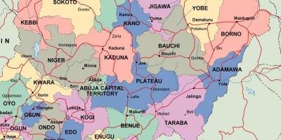 Kartta nigerian kanssa valtiot ja kaupungit