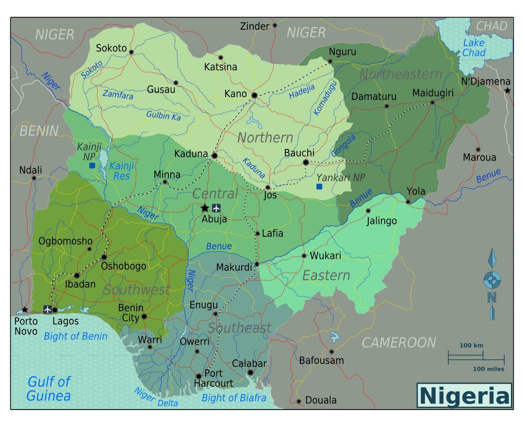 Kartta etelä-nigeriassa, Nigerian, etelä-afrikan kartta (Länsi-Afrikka -  Afrikka)