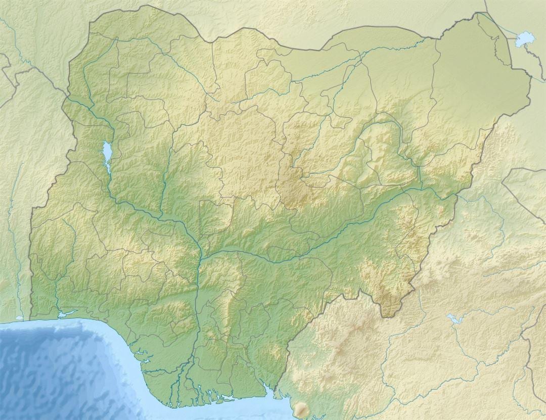 kartta nigeria osoittaa helpotusta