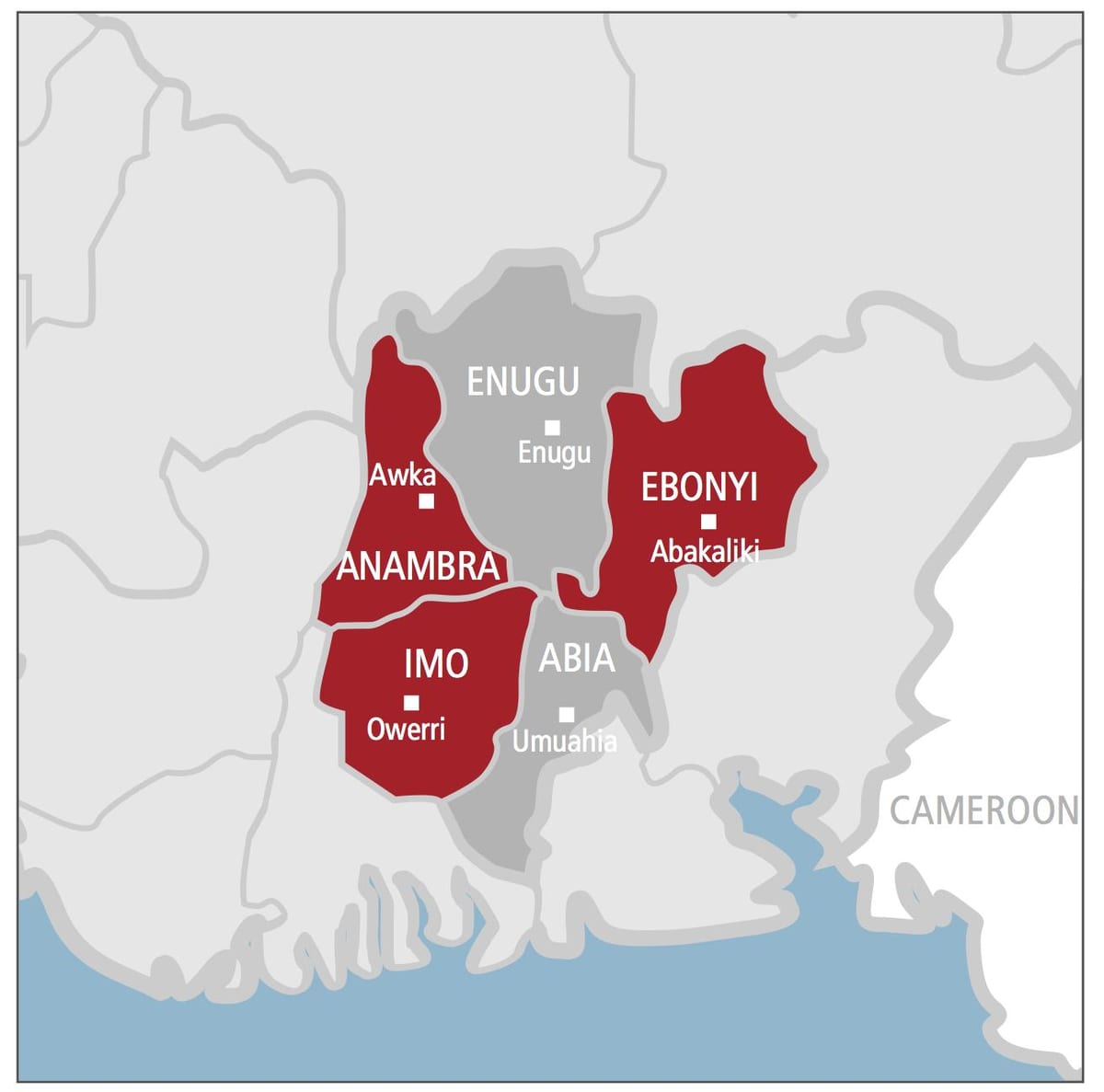 Kartta etelä-ja itä-nigeria