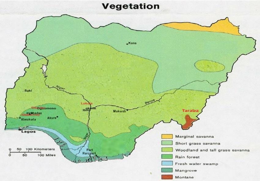 kartta nigeria osoittaa kasvillisuus