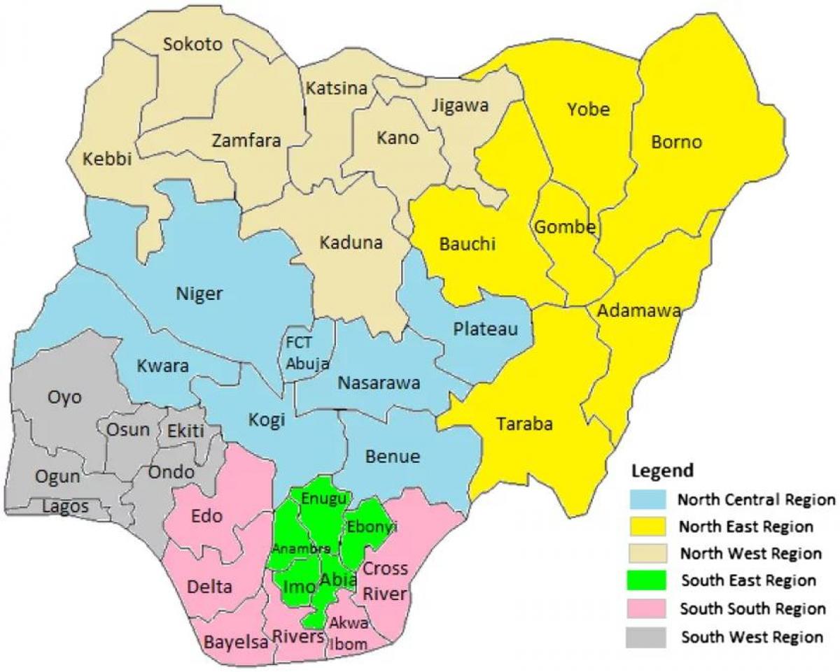 Kartta nigeria osoittaa geopoliittiset alueet - Kartta nigeria osoittaa  geopoliittiset alueet (Länsi-Afrikka - Afrikka)