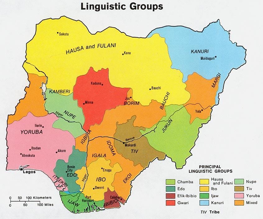 kartta nigeria osoittaa etnisten ryhmien
