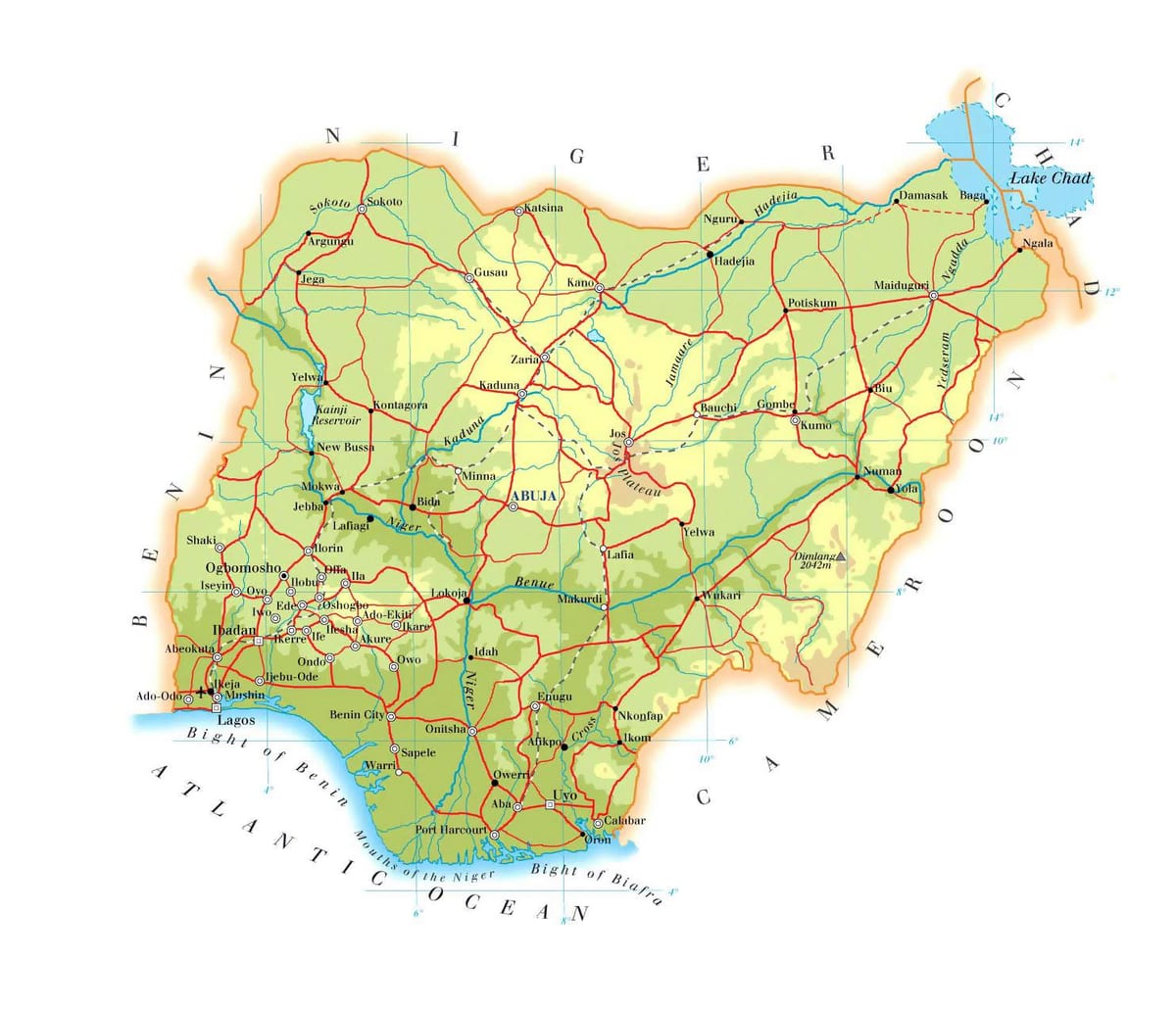 Kartta nigeria korkeus