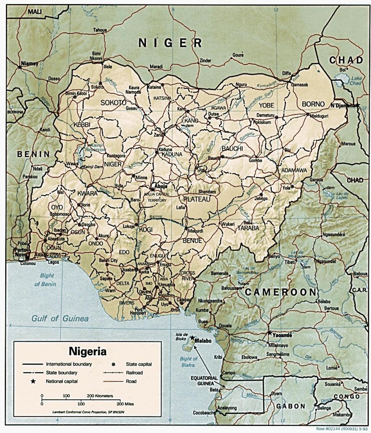 Nigerian maantiede map - Maantieteellinen kartta nigeria (Länsi-Afrikka -  Afrikka)