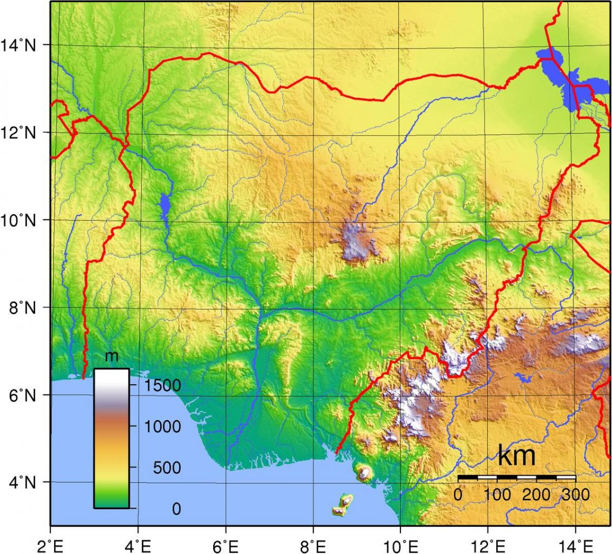 Nigerian topografinen kartta - Kartta nigeria topografinen (Länsi-Afrikka -  Afrikka)