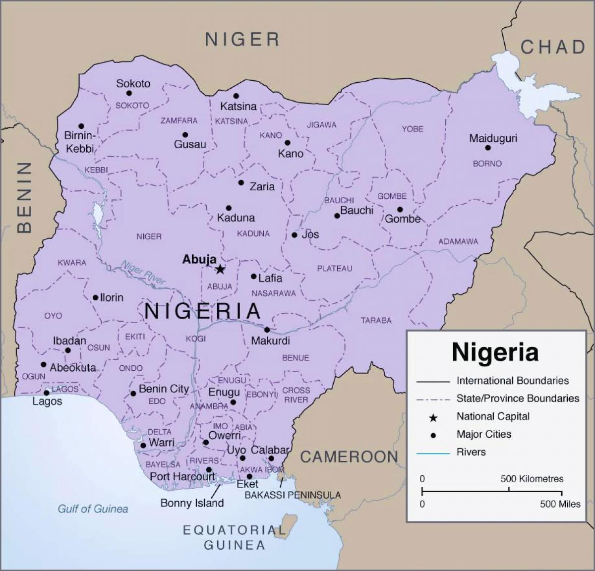 Yksityiskohtainen kartta nigeria - Kartta yksityiskohtaiset nigeria  (Länsi-Afrikka - Afrikka)