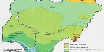 Kartta nigeria osoittaa kasvillisuus