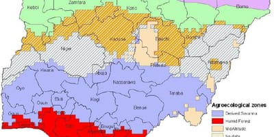 Kartta nigeria osoittaa, että ekologisia vyöhykkeitä