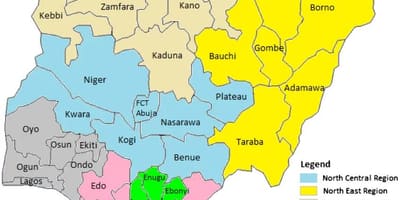 Kartta nigeria osoittaa geopoliittiset alueet