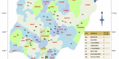 Kartta nigeria osoittaa mineraalivarat