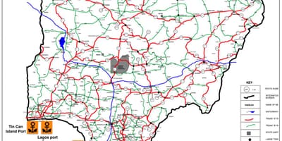 Kartta nigeria osoittaa tieverkon