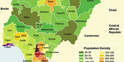 Kartta nigeria osoittaa väestön jakautuminen