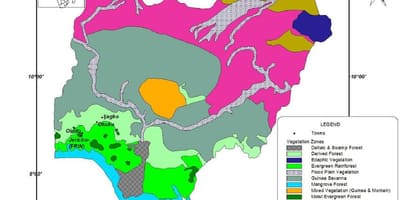 Kartta nigeria osoittaa kasvillisuus