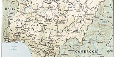 Kartta sekä pituus-ja leveysasteen nigeria