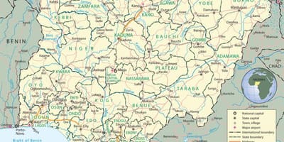 Kartta nigeria osoittaa valtiot ja pääkaupungit