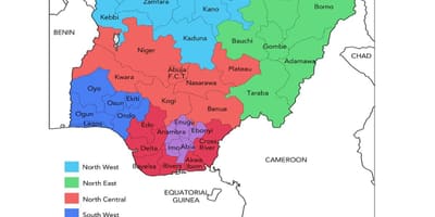Kartta nigeria osoittaa geopoliittiset alueet